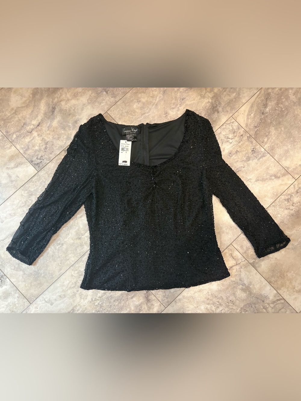 Vintage Laurence Kazar Black Beaded Scoop-Neck Top